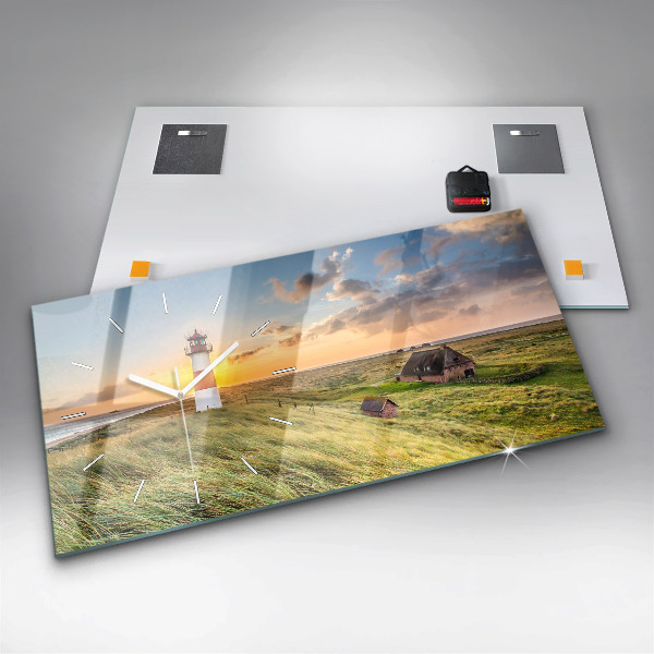 Glass wall clock rectangular Lighthouse