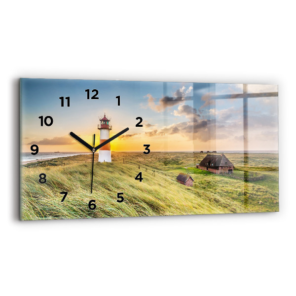 Glass wall clock rectangular Lighthouse