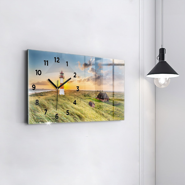 Glass wall clock rectangular Lighthouse