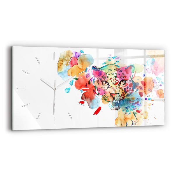 Glass wall clock rectangular Abstract wild cat