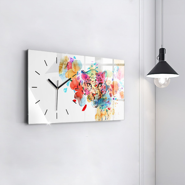 Glass wall clock rectangular Abstract wild cat