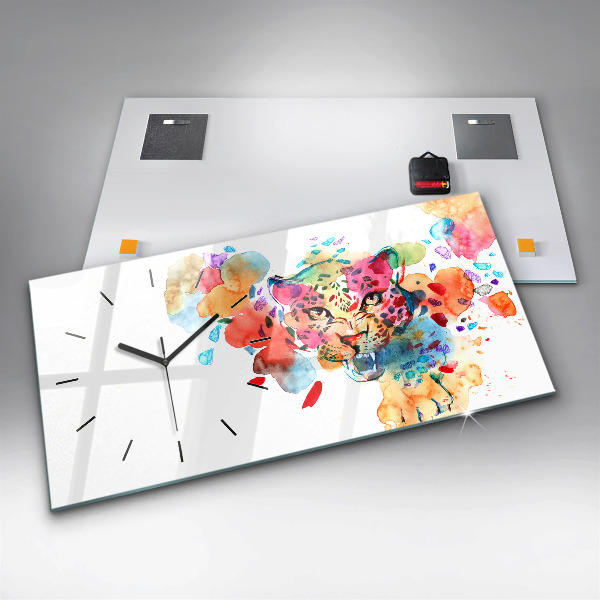 Glass wall clock rectangular Abstract wild cat