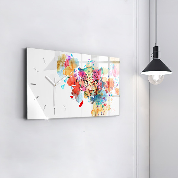 Glass wall clock rectangular Abstract wild cat