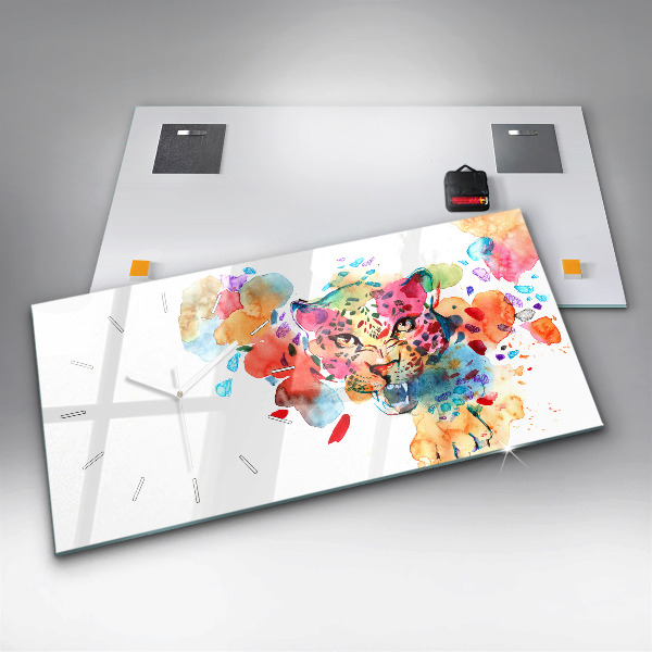 Glass wall clock rectangular Abstract wild cat