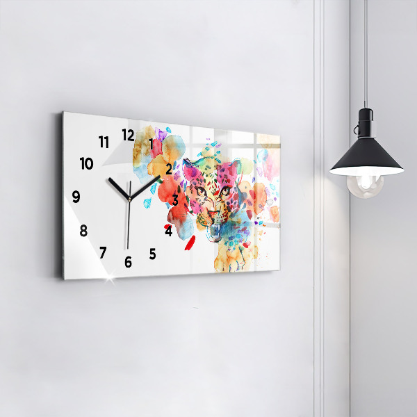 Glass wall clock rectangular Abstract wild cat