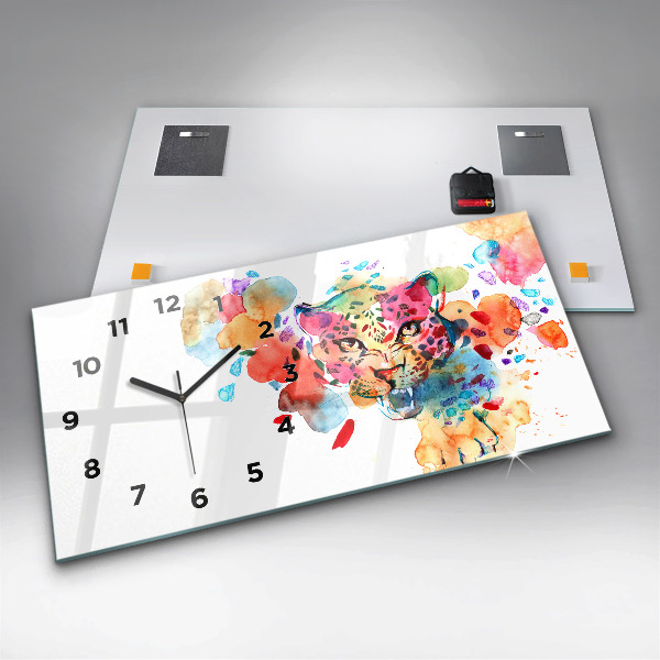 Glass wall clock rectangular Abstract wild cat