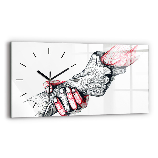 Glass wall clock rectangular Holding Hands