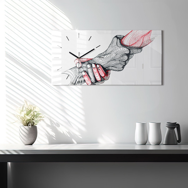 Glass wall clock rectangular Holding Hands