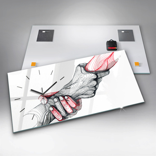 Glass wall clock rectangular Holding Hands