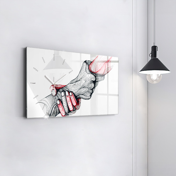Glass wall clock rectangular Holding Hands