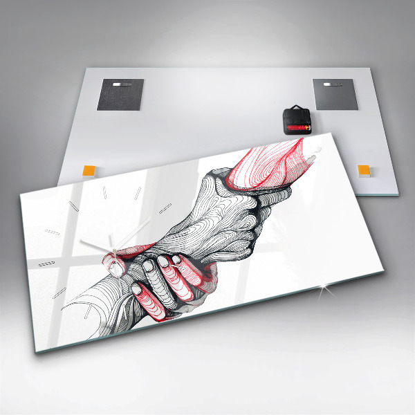 Glass wall clock rectangular Holding Hands