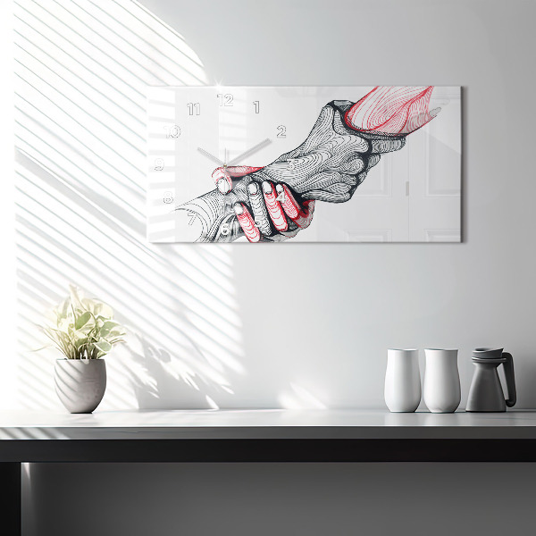 Glass wall clock rectangular Holding Hands