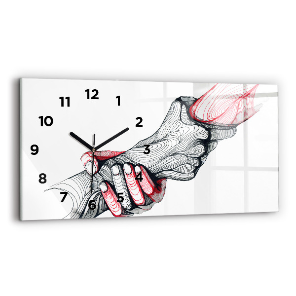 Glass wall clock rectangular Holding Hands
