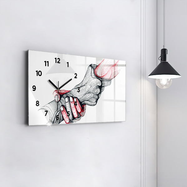 Glass wall clock rectangular Holding Hands