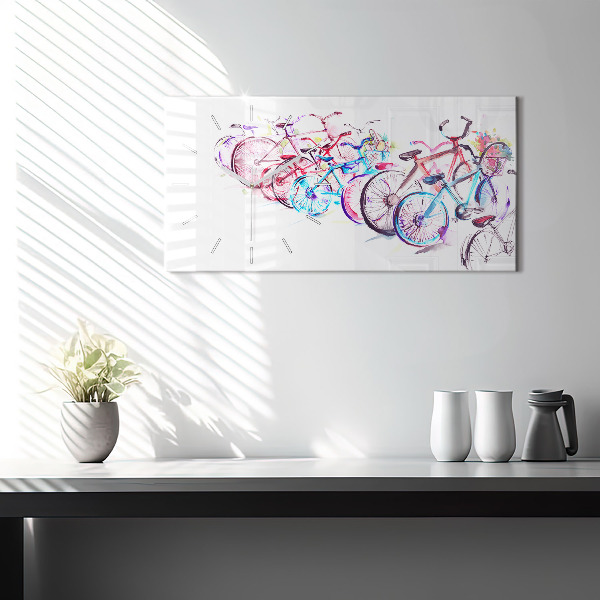 Glass wall clock rectangular Colorful City Bikes