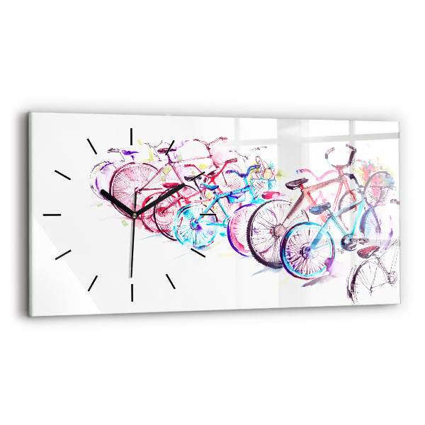 Glass wall clock rectangular Colorful City Bikes