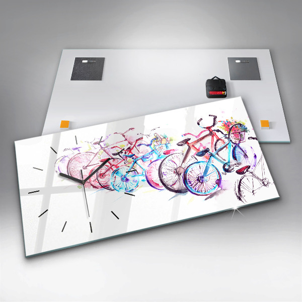 Glass wall clock rectangular Colorful City Bikes