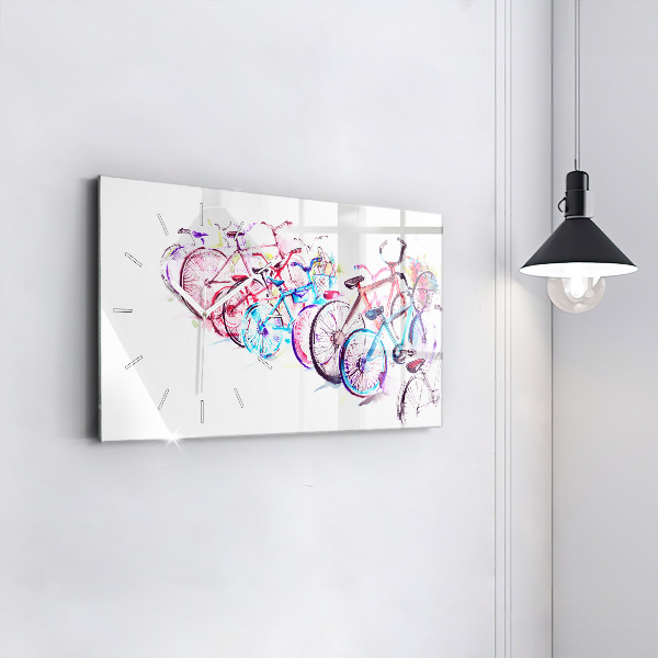 Glass wall clock rectangular Colorful City Bikes
