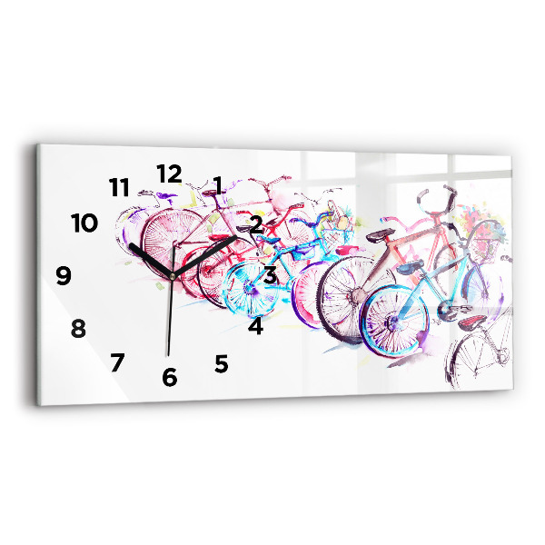 Glass wall clock rectangular Colorful City Bikes