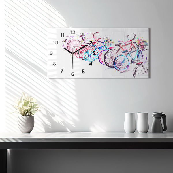 Glass wall clock rectangular Colorful City Bikes
