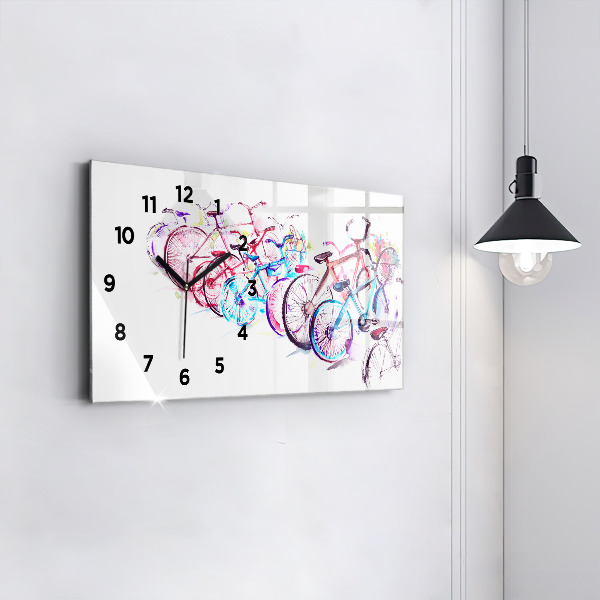 Glass wall clock rectangular Colorful City Bikes