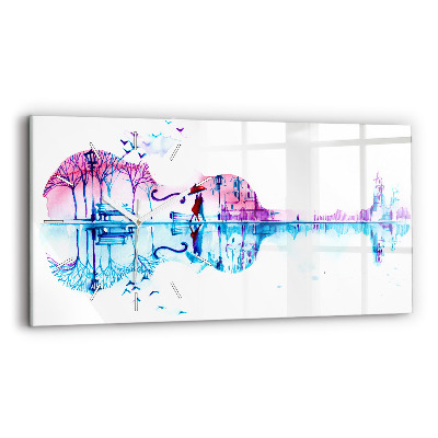 Glass wall clock rectangular Cello Park Lake