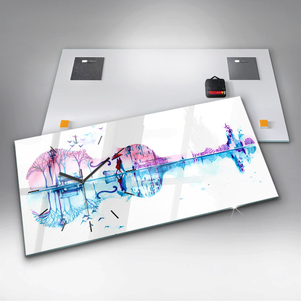 Glass wall clock rectangular Cello Park Lake