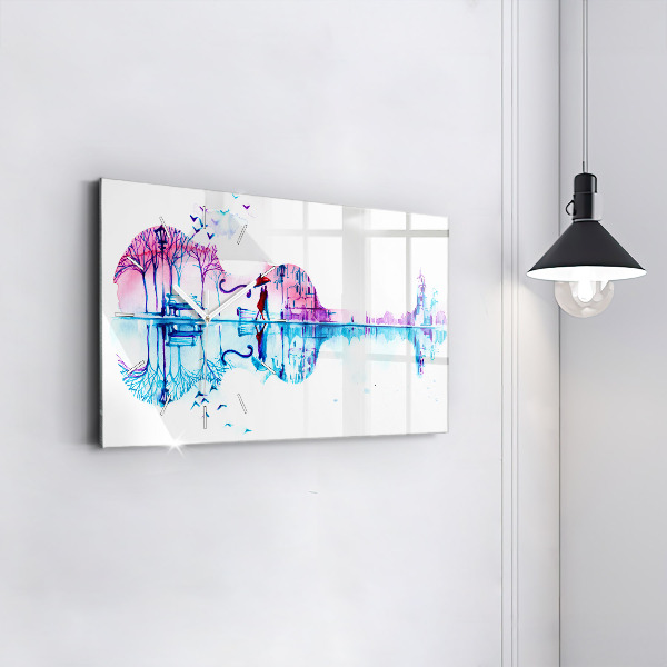 Glass wall clock rectangular Cello Park Lake