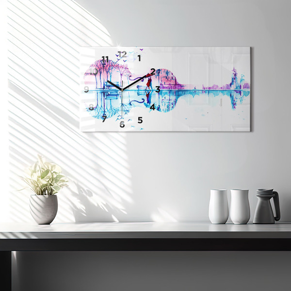 Glass wall clock rectangular Cello Park Lake