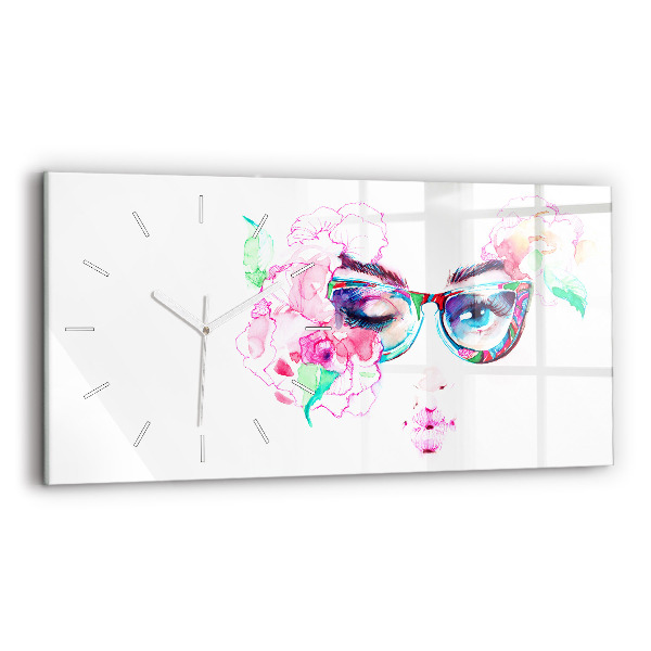 Glass wall clock rectangular Face of a woman with glasses