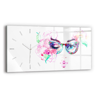 Glass wall clock rectangular Face of a woman with glasses
