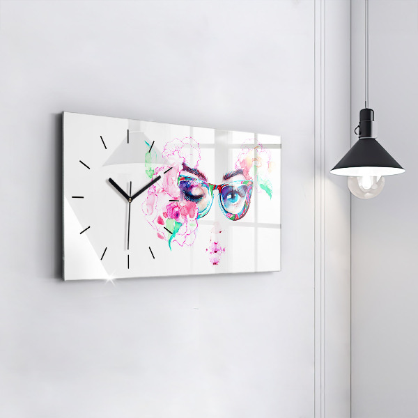 Glass wall clock rectangular Face of a woman with glasses