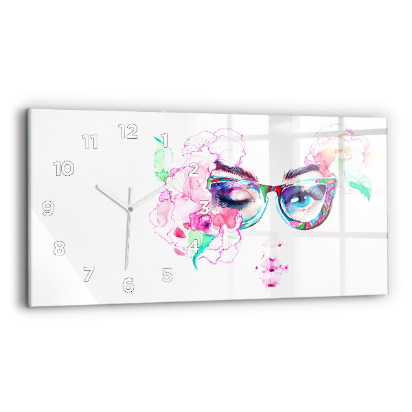 Glass wall clock rectangular Face of a woman with glasses