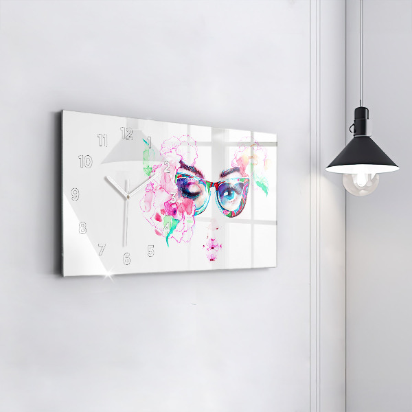 Glass wall clock rectangular Face of a woman with glasses