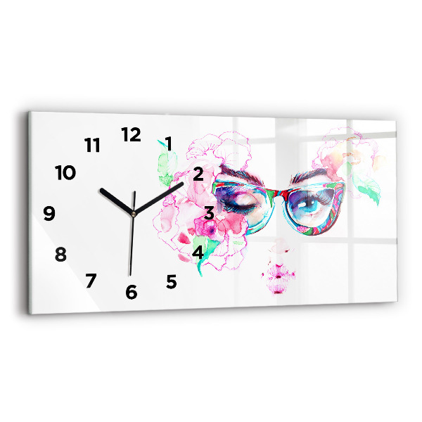 Glass wall clock rectangular Face of a woman with glasses