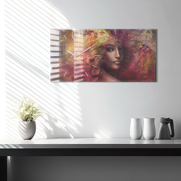 Glass wall clock rectangular Portrait of a woman