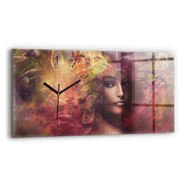 Glass wall clock rectangular Portrait of a woman