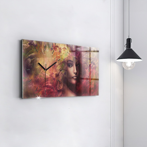 Glass wall clock rectangular Portrait of a woman