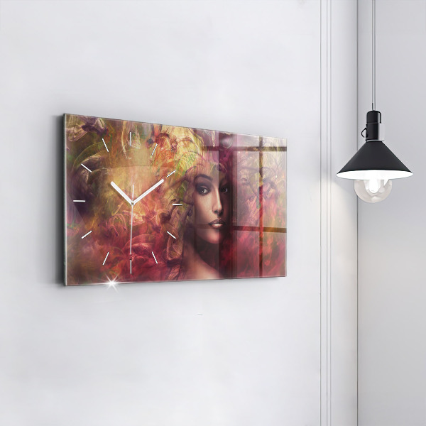 Glass wall clock rectangular Portrait of a woman