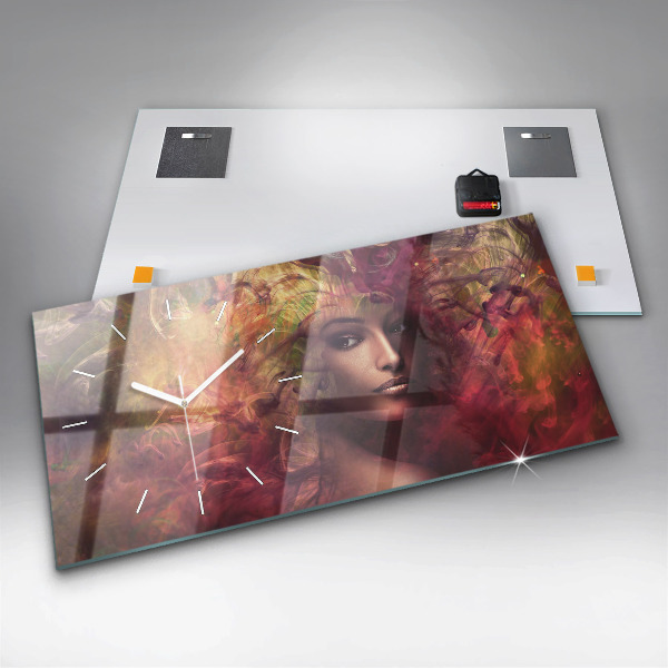 Glass wall clock rectangular Portrait of a woman
