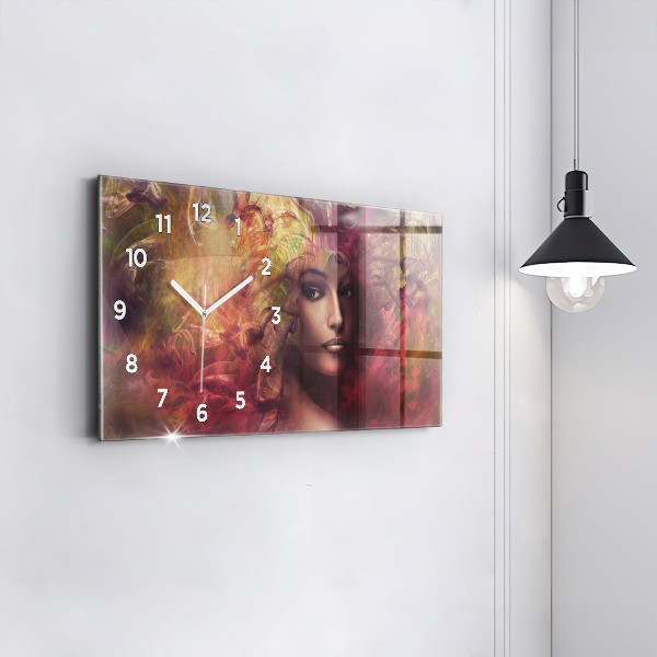 Glass wall clock rectangular Portrait of a woman