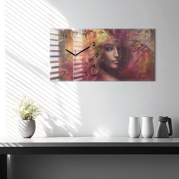 Glass wall clock rectangular Portrait of a woman