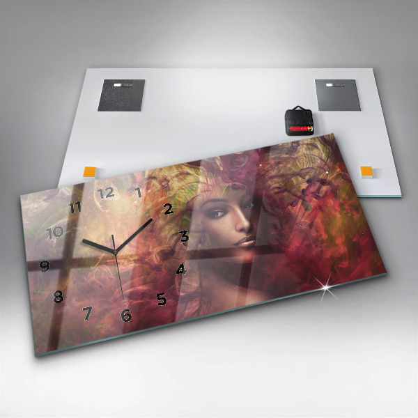 Glass wall clock rectangular Portrait of a woman