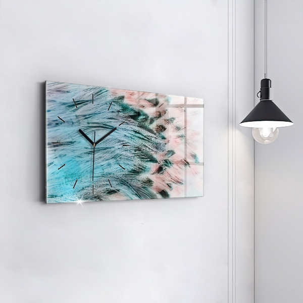 Glass wall clock rectangular Colorful feathers