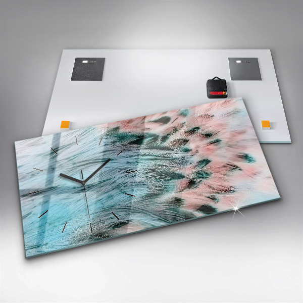 Glass wall clock rectangular Colorful feathers