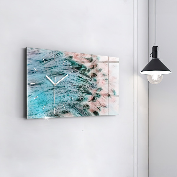 Glass wall clock rectangular Colorful feathers