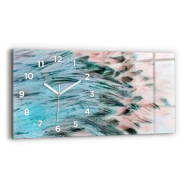 Glass wall clock rectangular Colorful feathers