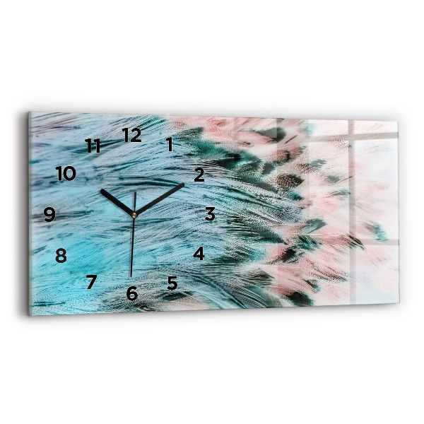 Glass wall clock rectangular Colorful feathers