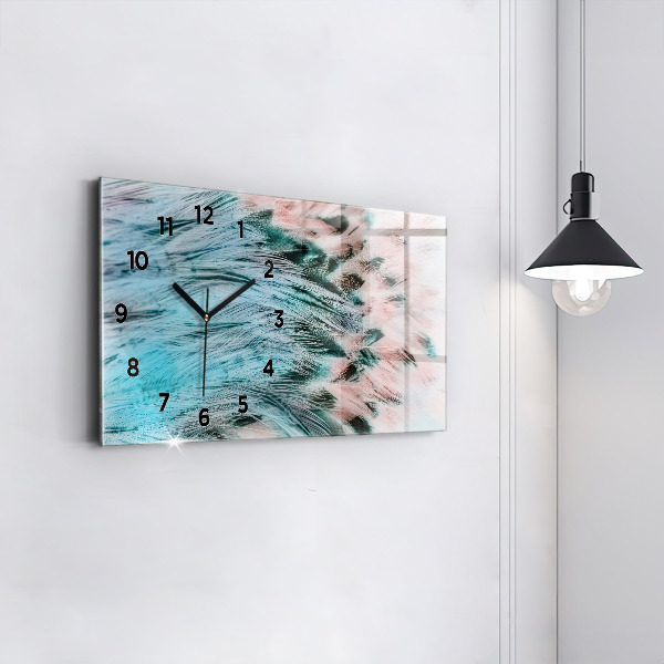 Glass wall clock rectangular Colorful feathers