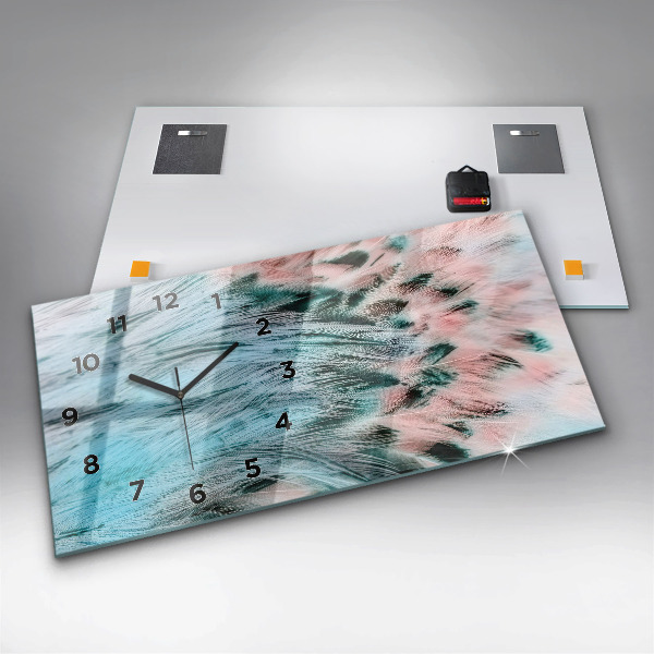 Glass wall clock rectangular Colorful feathers